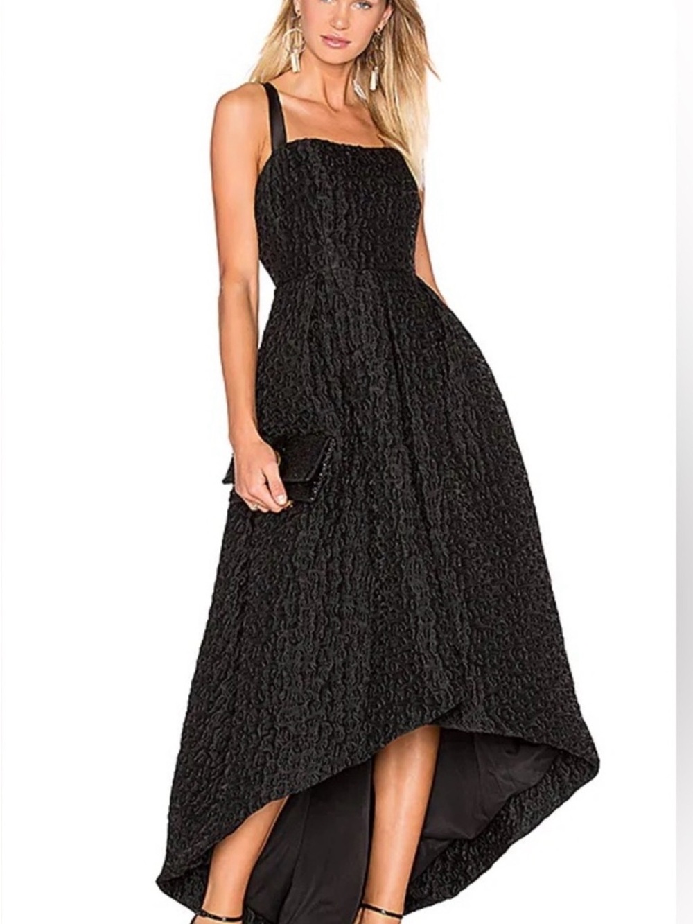 Cynthia Rowley Black Textured High-Low Strap Dress